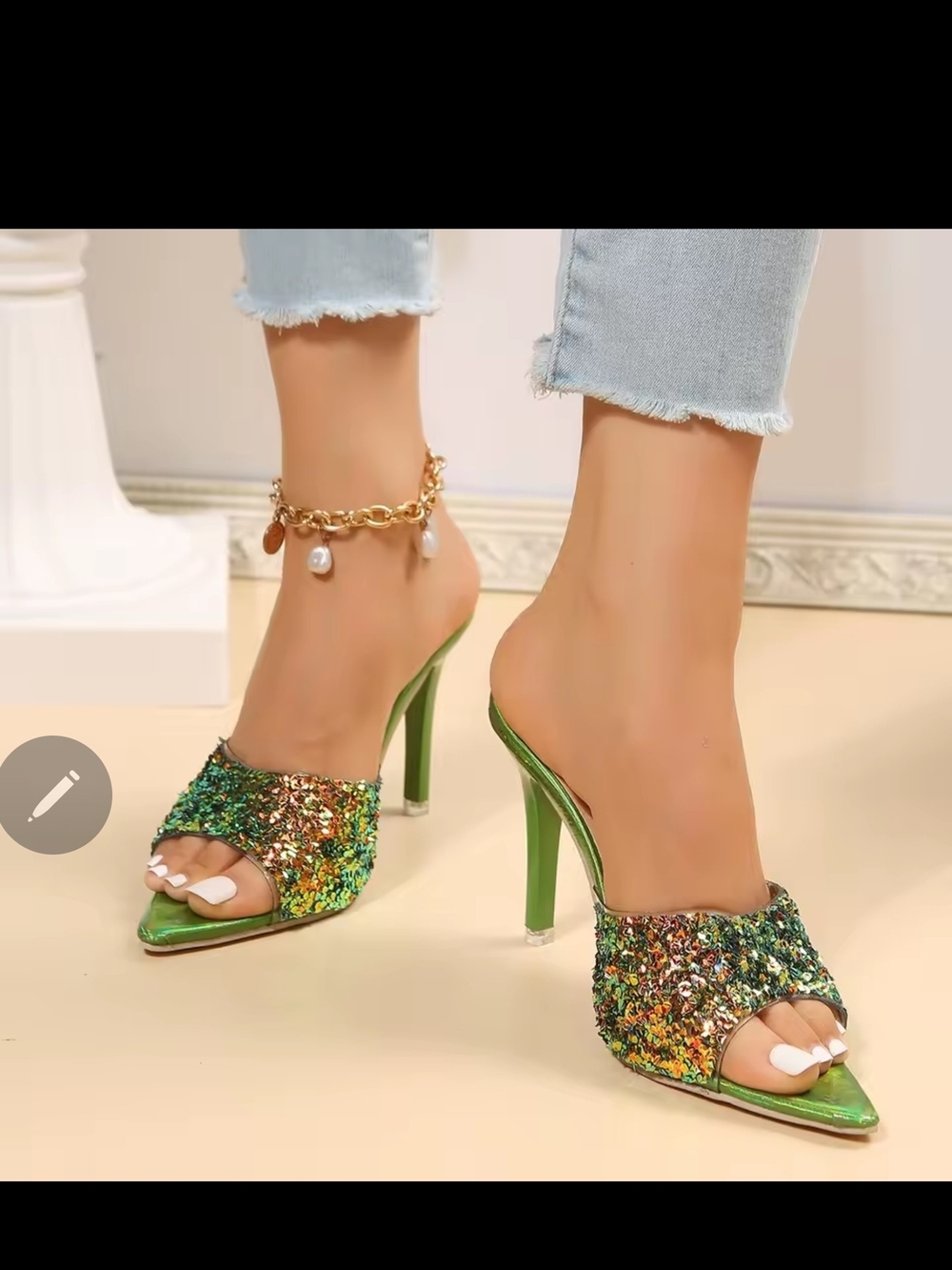 SHEIN Olive Green High Heel Slide Sandals